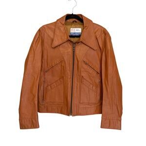 VTG Wellington Leathers Moto Jacket Mens 44 Brown Leather Western Biker Rugged